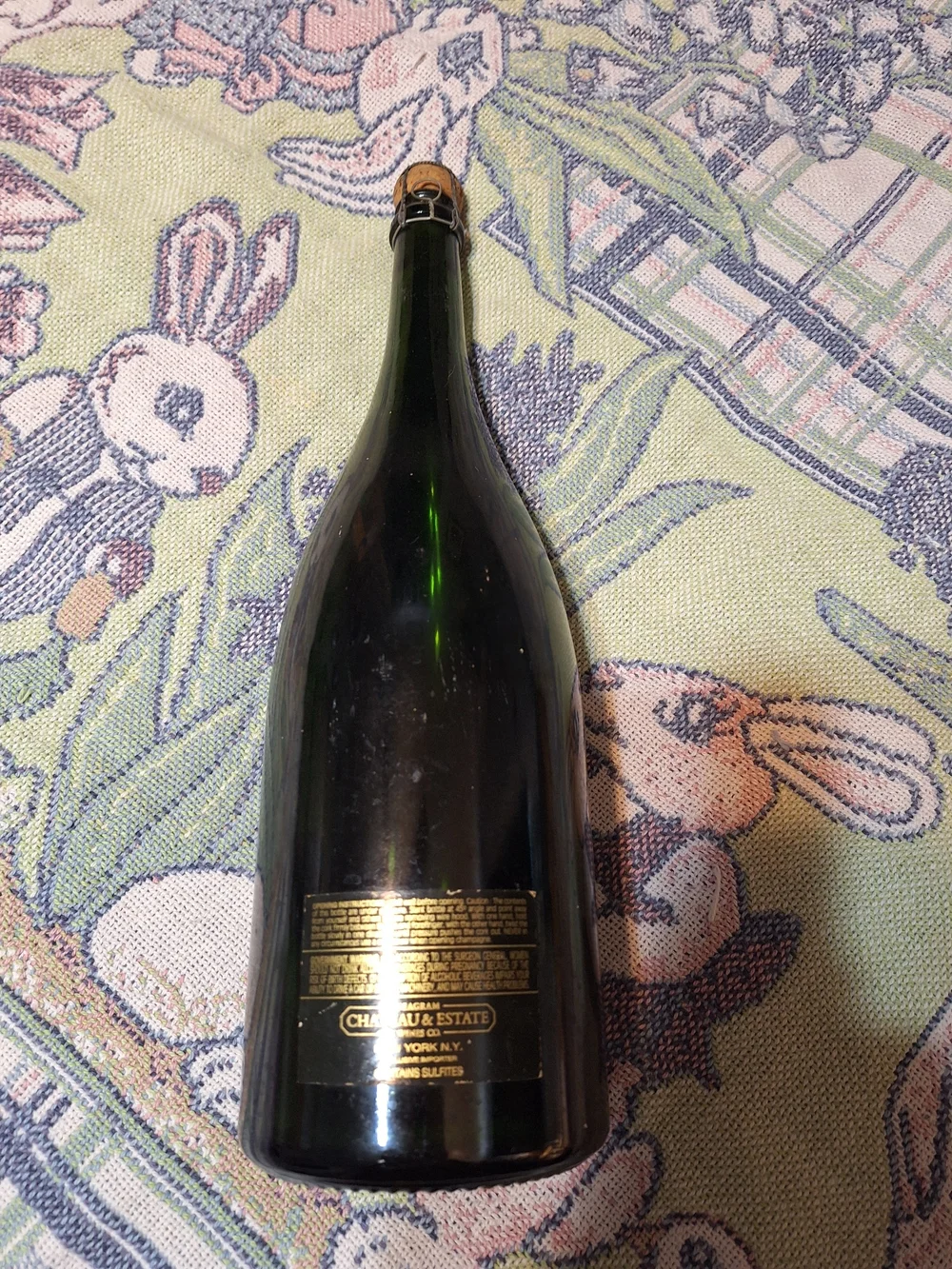 Black Floral Champagne Bottle Decorative Accent